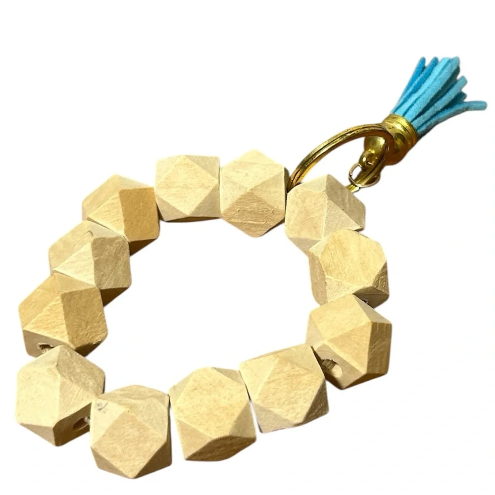 Geometric Gold Bracelet with Blue Tassel - Picture 2 of 2